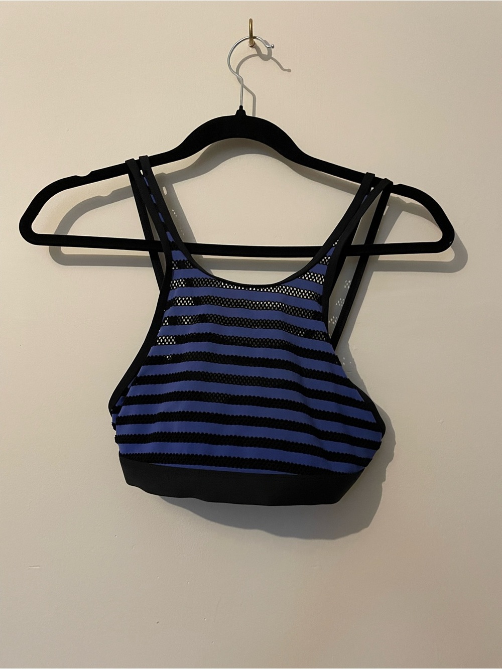 Women’s Blue and Black Striped High-Neck bikini top